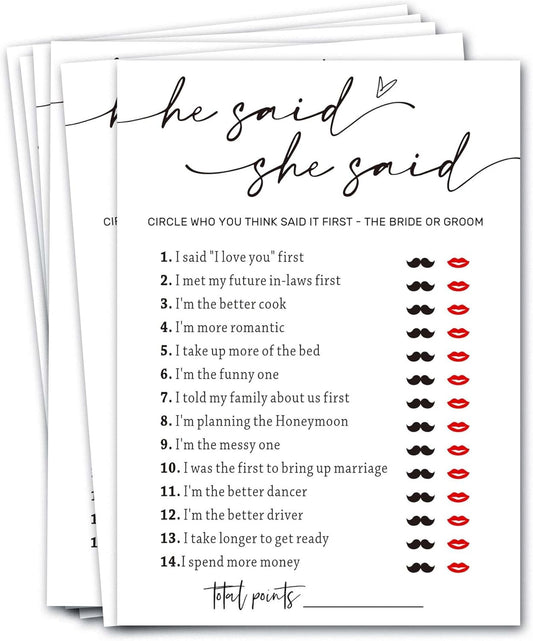 Wedding Shower Games Cards, Guest Who Said It, He Said She Said Game Cards, Bridal Shower Games 25 Guests, Engagement Party Wedding Games for Guests, Minimalist White Wedding Party Supplies - A07