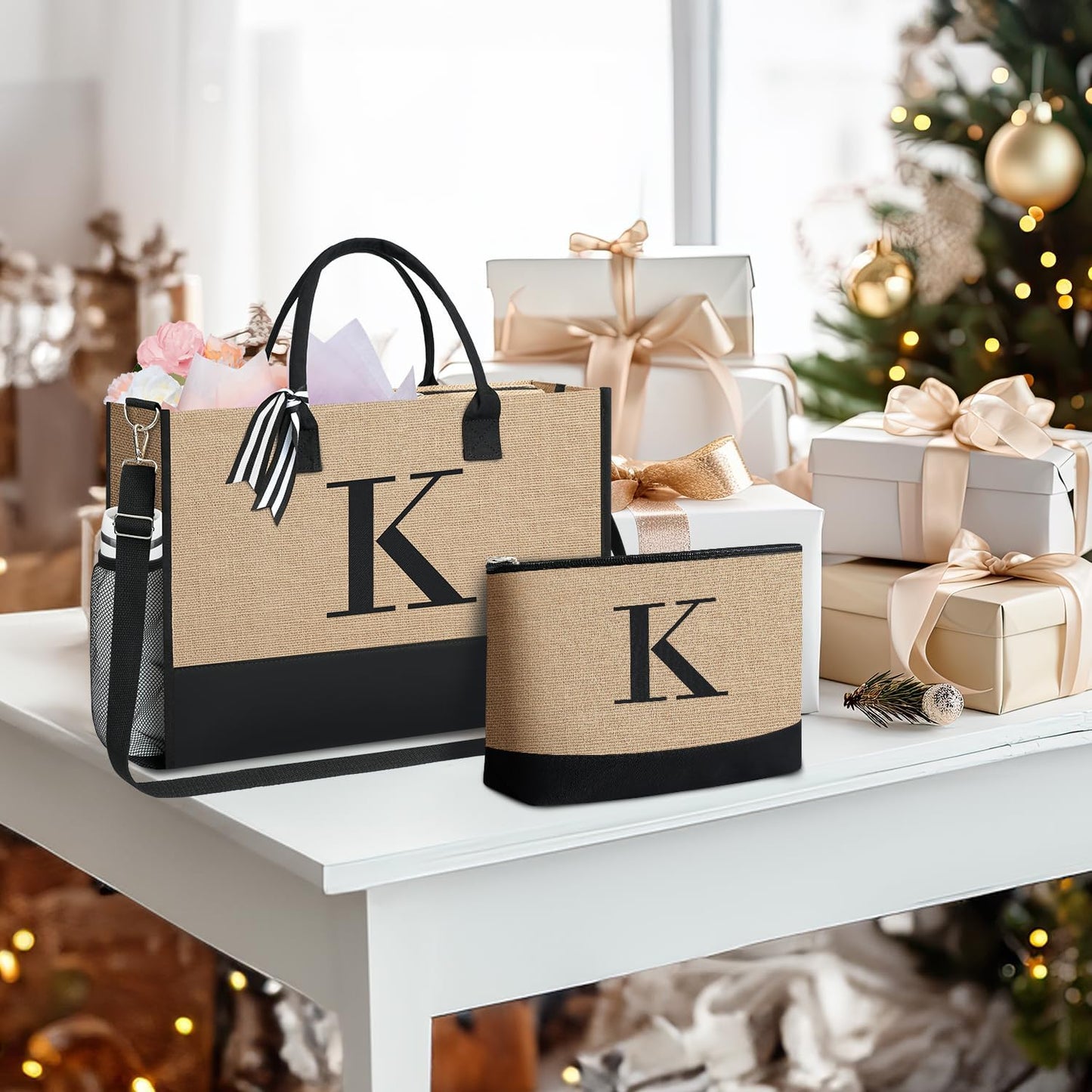 BAGAIL Initial Tote Bag, Personalized Birthday Gifts for Women, Teacher, Friends, Mom, Wedding, Monogrammed Beach Bag