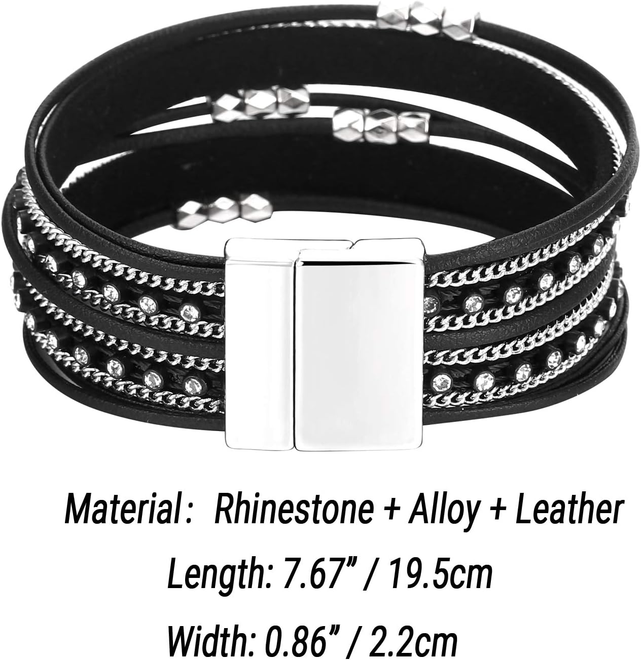 Fesciory Leather Wrap Bracelets for Women, Boho Leopard Multi-Layer Crystal Beads Cuff Bracelet Jewelry