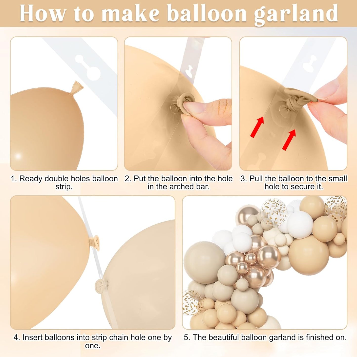 Amandir 153pcs White Sand Balloon Arch Garland Kit, Different Sizes 18 12 10 5 inch Beige Nude Neutral Metallic Champagne Gold Confetti Balloons for Boho Bridal Baby Shower Birthday Party Decorations