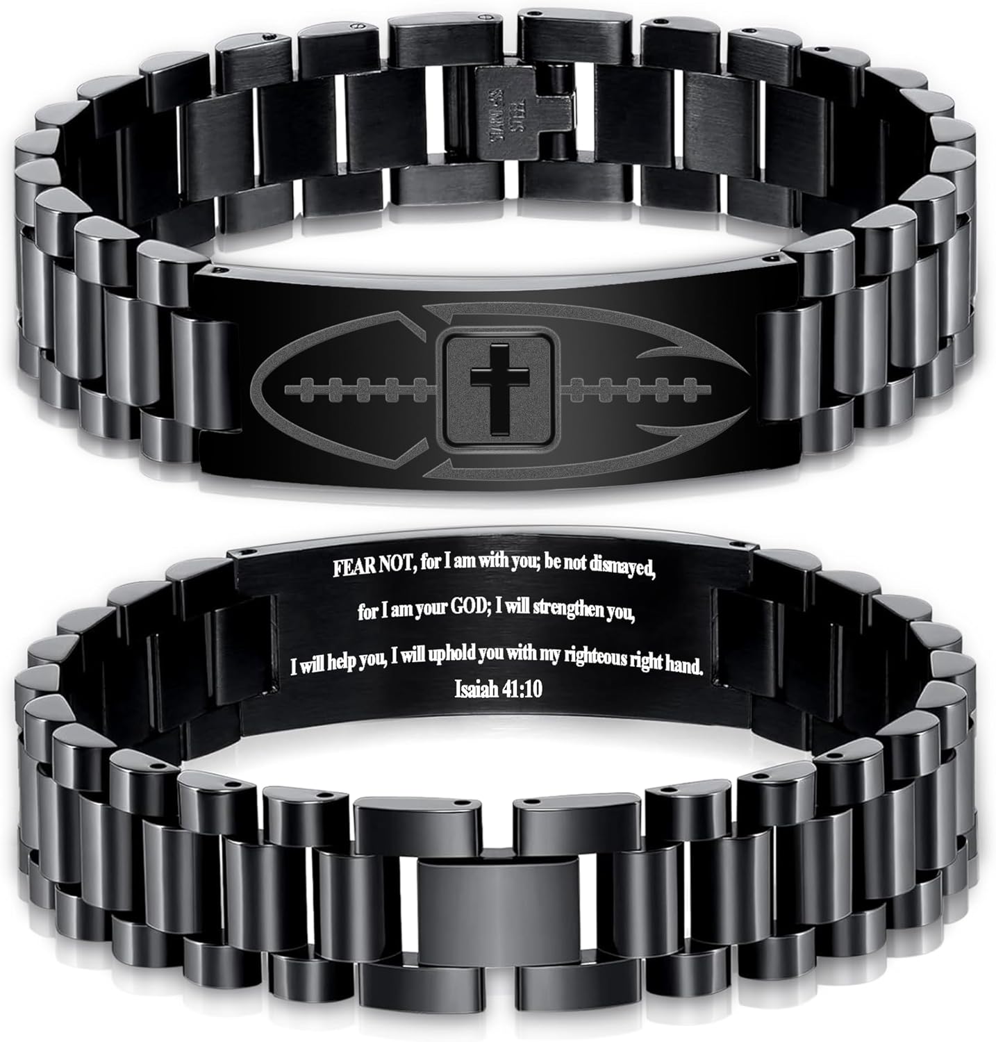 Football Gifts for Men Boys Youth Junior Coach Team Kids Player Football Bracelet Party Favors Accessories Religious Christian Bible Adjustable Stainless Steel Jewelry Gifts