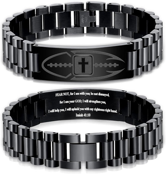 Football Gifts for Men Boys Youth Junior Coach Team Kids Player Football Bracelet Party Favors Accessories Religious Christian Bible Adjustable Stainless Steel Jewelry Gifts