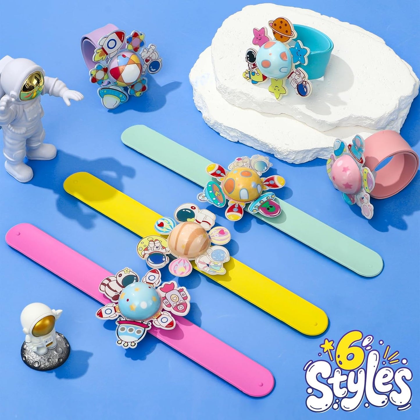 12Pcs LED Light Up Rotating Slap Bracelets Space Party Favors Glow Bracelets, Glow In The Dark Party Supplies Planet Astronaut Birthday Gifts Goodie Bag Stuffers Classroom Rewards for Kids Boys Girls