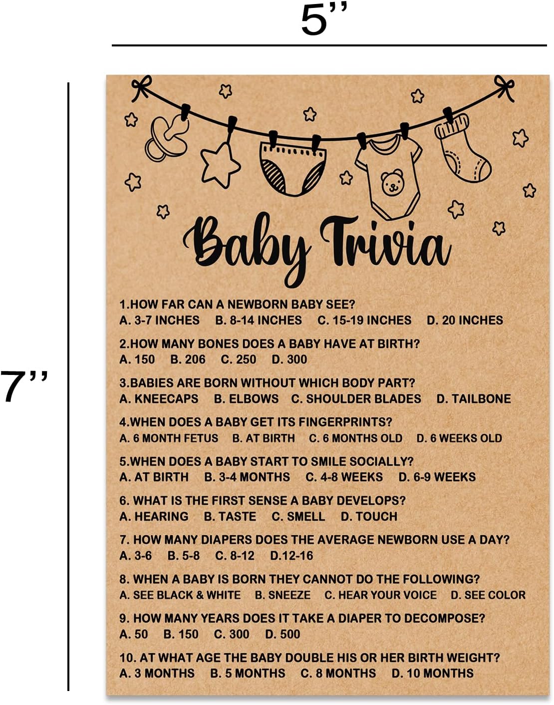 Baby Shower Game - Trivia Cards & Party Activities, 30 Cards Included, Kraft