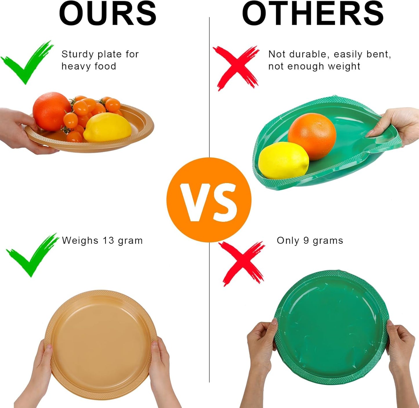 WELLIFE Gold Plastic Plates 7 Inch 50 Count Disposable Plate Thanksgiving Plates for Party, Dessert Small Plate for Dinner Cake Salad Supplies Birthday