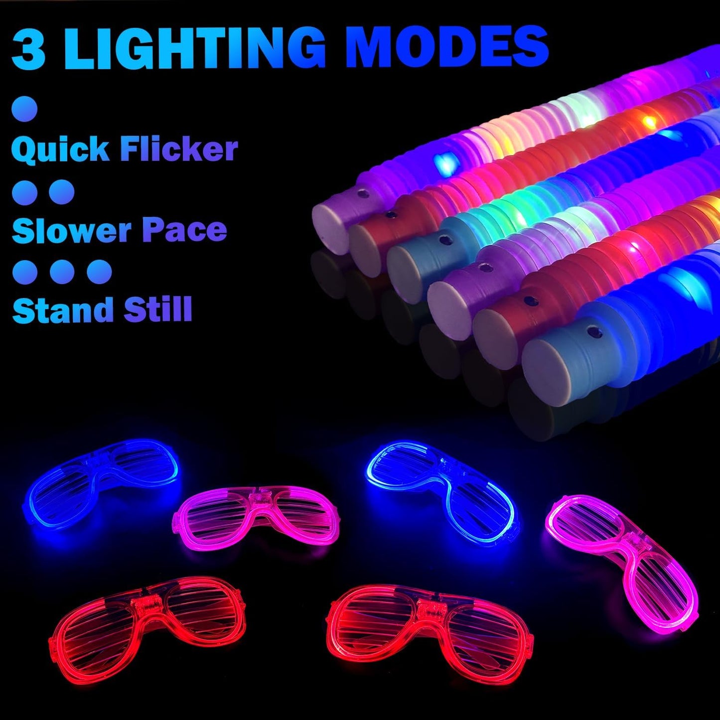 Glow Glasses & Light Up Pop Tubes 6 PCS, Christmas Glow in the Dark Sticks Party Favors Toys Gifts Stocking Stuffers for Kids, Xmas New Years Eve LED Bracelets Necklaces & Neon Sunglasses Accessories