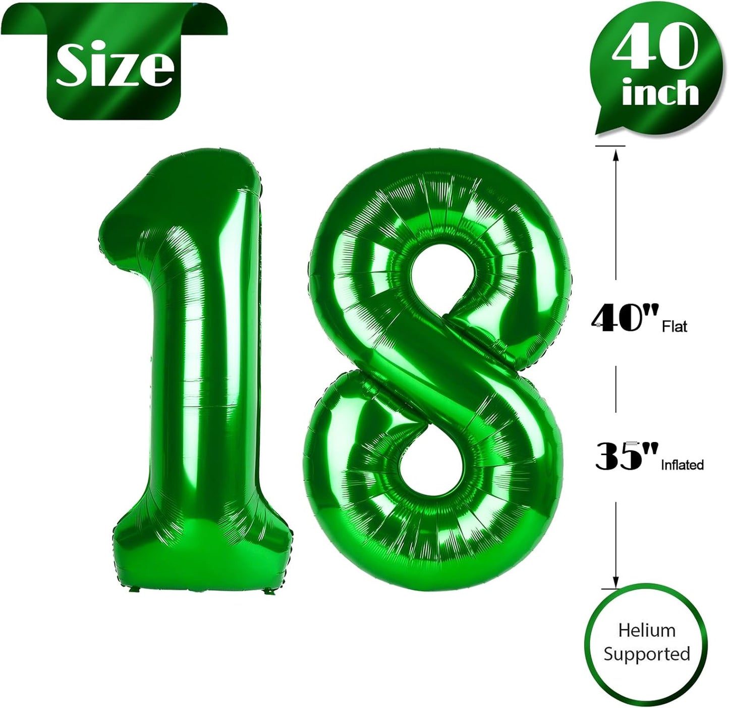 Green Number 18 Balloon 40 inch, 18 Number Balloons, 18th Green Birthday Decorations, 18 Year Old Girls Boys Party Supplies, St. Patrick's Day Games Theme Birthday Decorations