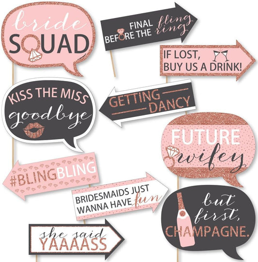 Big Dot of Happiness Funny Bride Squad - Rose Gold Bridal Shower or Bachelorette Party Photo Booth Props Kit - 10 Piece