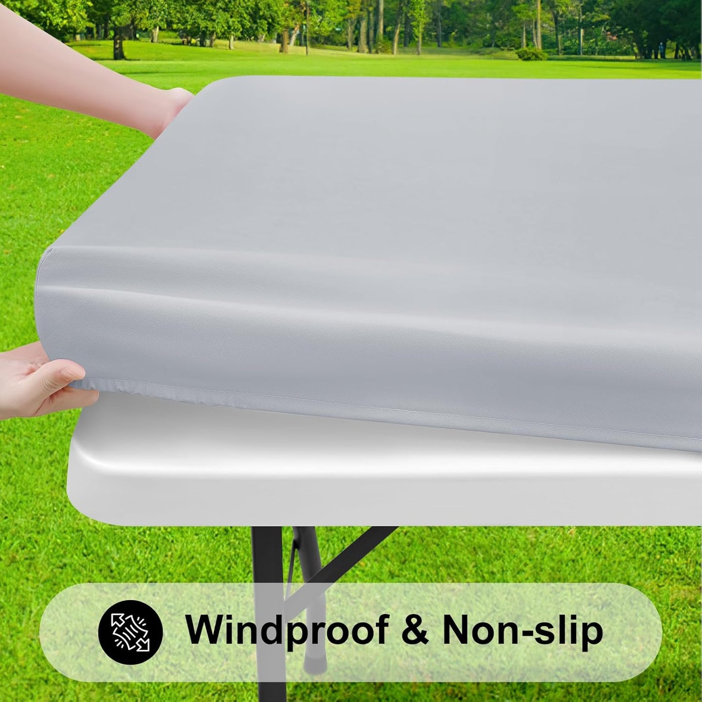 Smiry Rectangle Tablecloth, Elastic Fitted Flannel Backed Vinyl Tablecloths for 4ft Folding Tables, Waterproof Wipeable Table Covers for Indoor, Outdoor, Picnic and Camping (Light Grey, 30"x48")