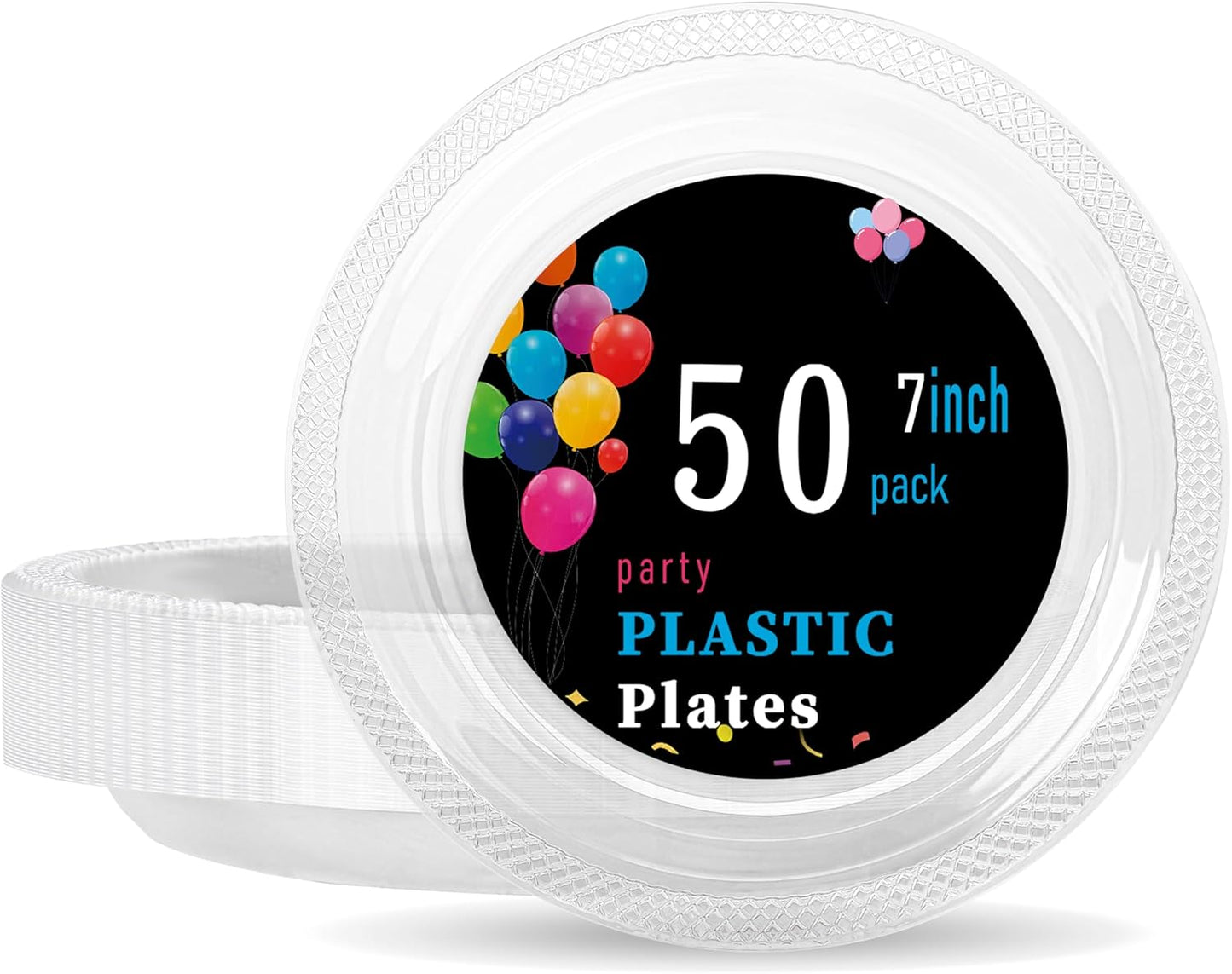 WELLIFE 7 Inch Plastic Plates Clear 50 Count Disposable Plate for Party, Dessert Small Plates for Dinner Cake Salad Supplies Birthday
