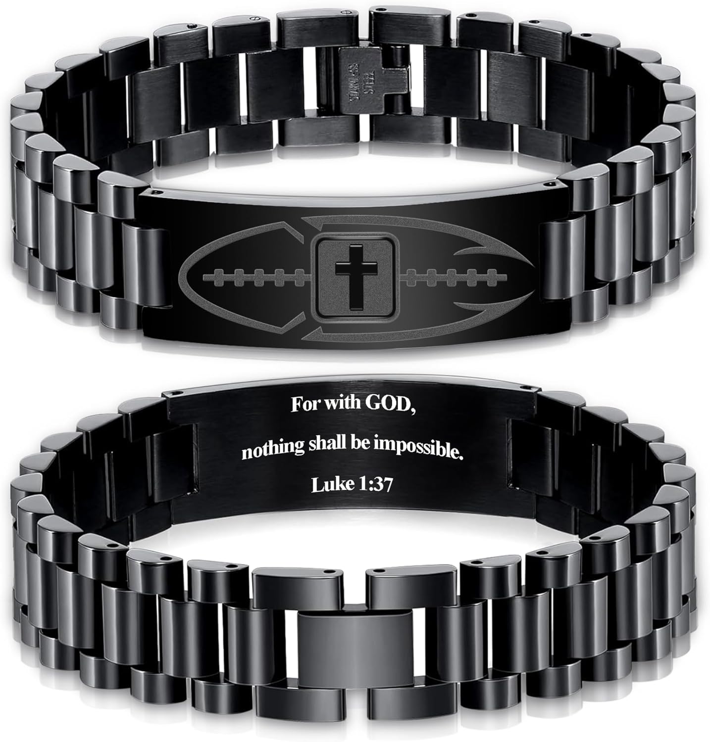 Football Gifts for Men Boys Youth Junior Coach Team Kids Player Football Bracelet Party Favors Accessories Religious Christian Bible Adjustable Stainless Steel Jewelry Gifts