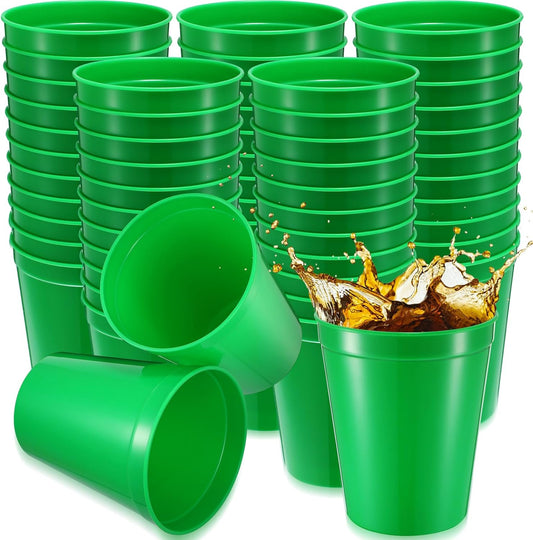 Yungyan 50 Pack 16oz Stadium Cups Reusable Plastic Cups Blank Drink Tumblers for Parties, Events, DIY Projects, 4.5 x 3.54 x 2.72 Inch (Forest Green)
