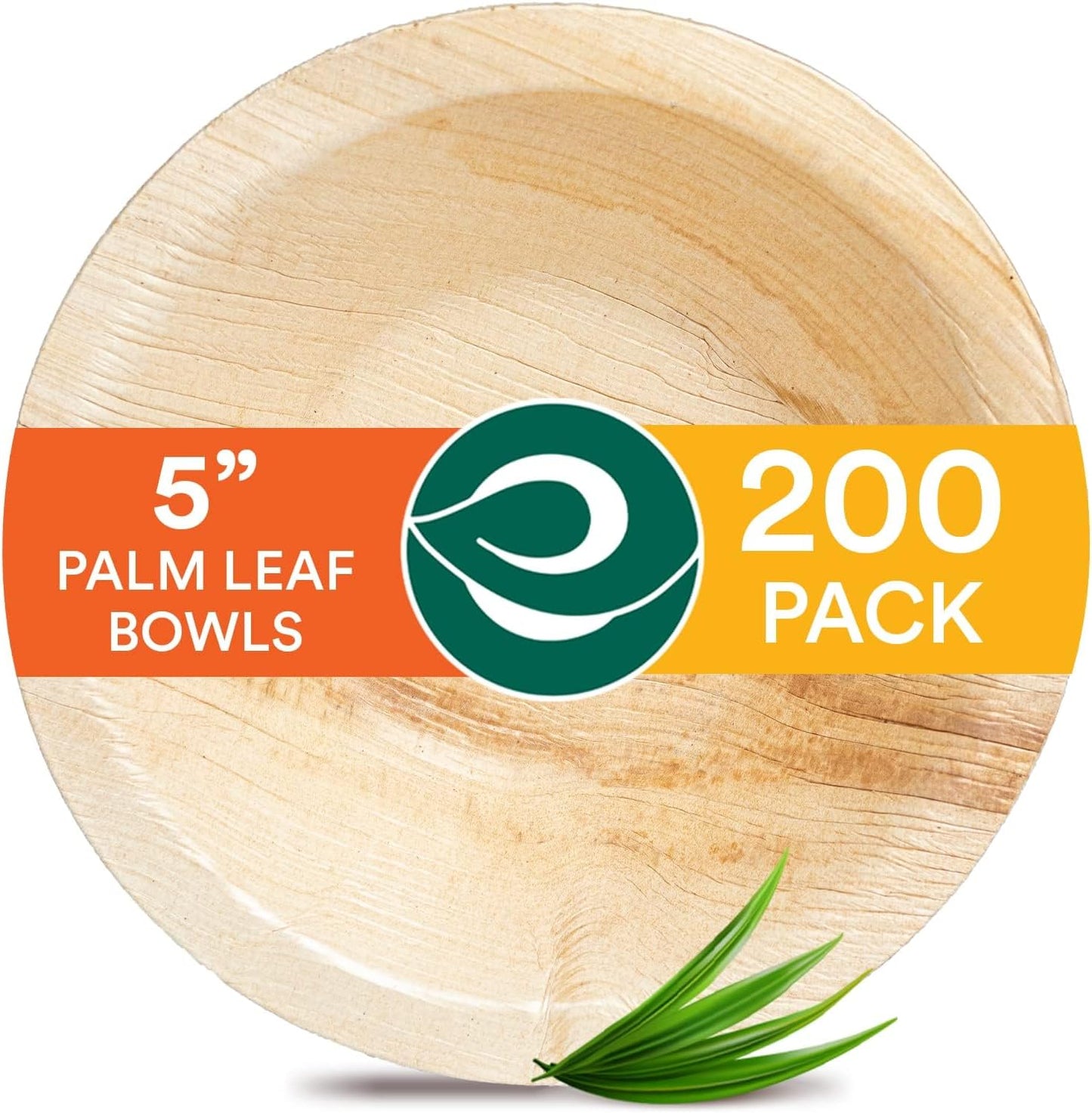 ECO SOUL Palm Leaf Bowl 200 pc, Small 5" (8 Oz) | Round Like Bamboo Bowls, Compostable, Biodegradable, Disposable Palm Leaf Bowls Eco-friendly | Sturdy, Microwave & Oven Safe