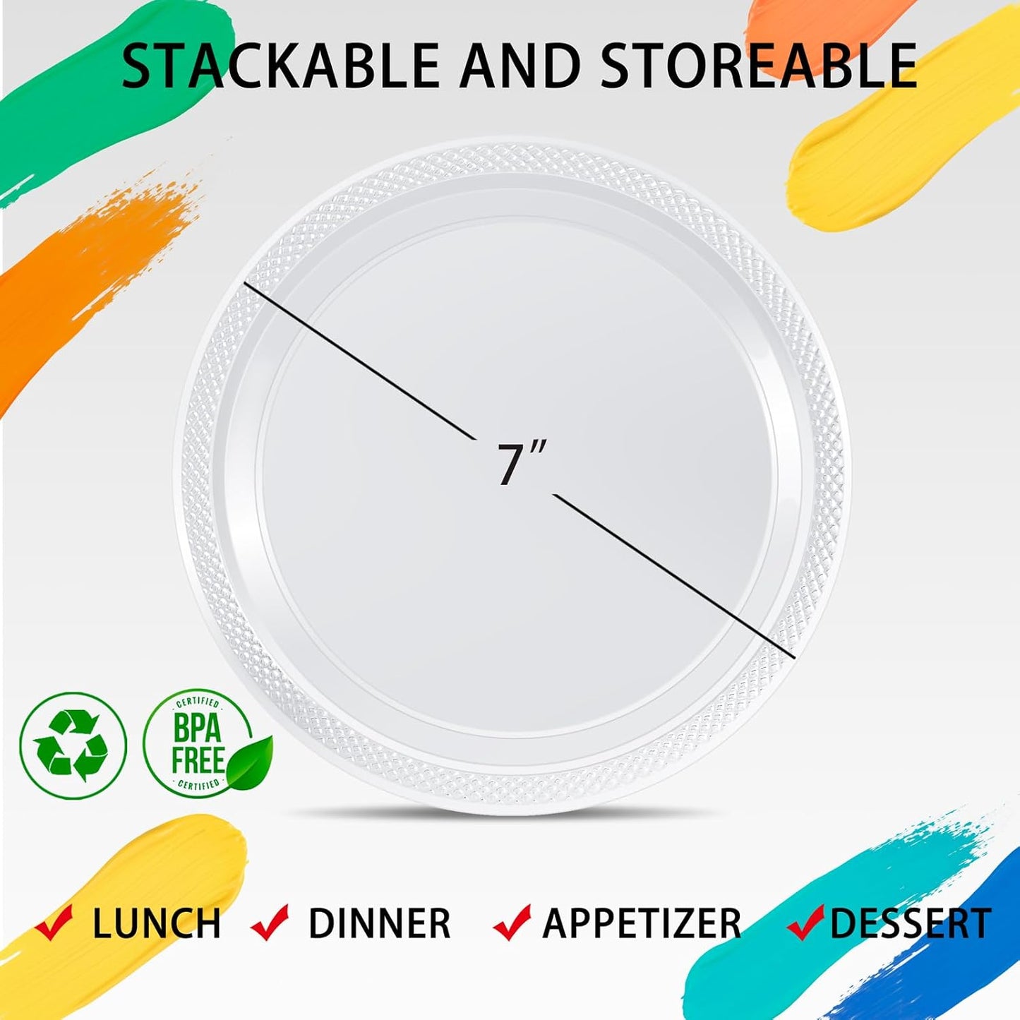 WELLIFE 7 Inch Clear Dessert Plates 150 Count, Clear Disposable Plastic Plates for Party Dessert Cake Appetizers Salad Wedding Engagement St. Patrick's Day Easter