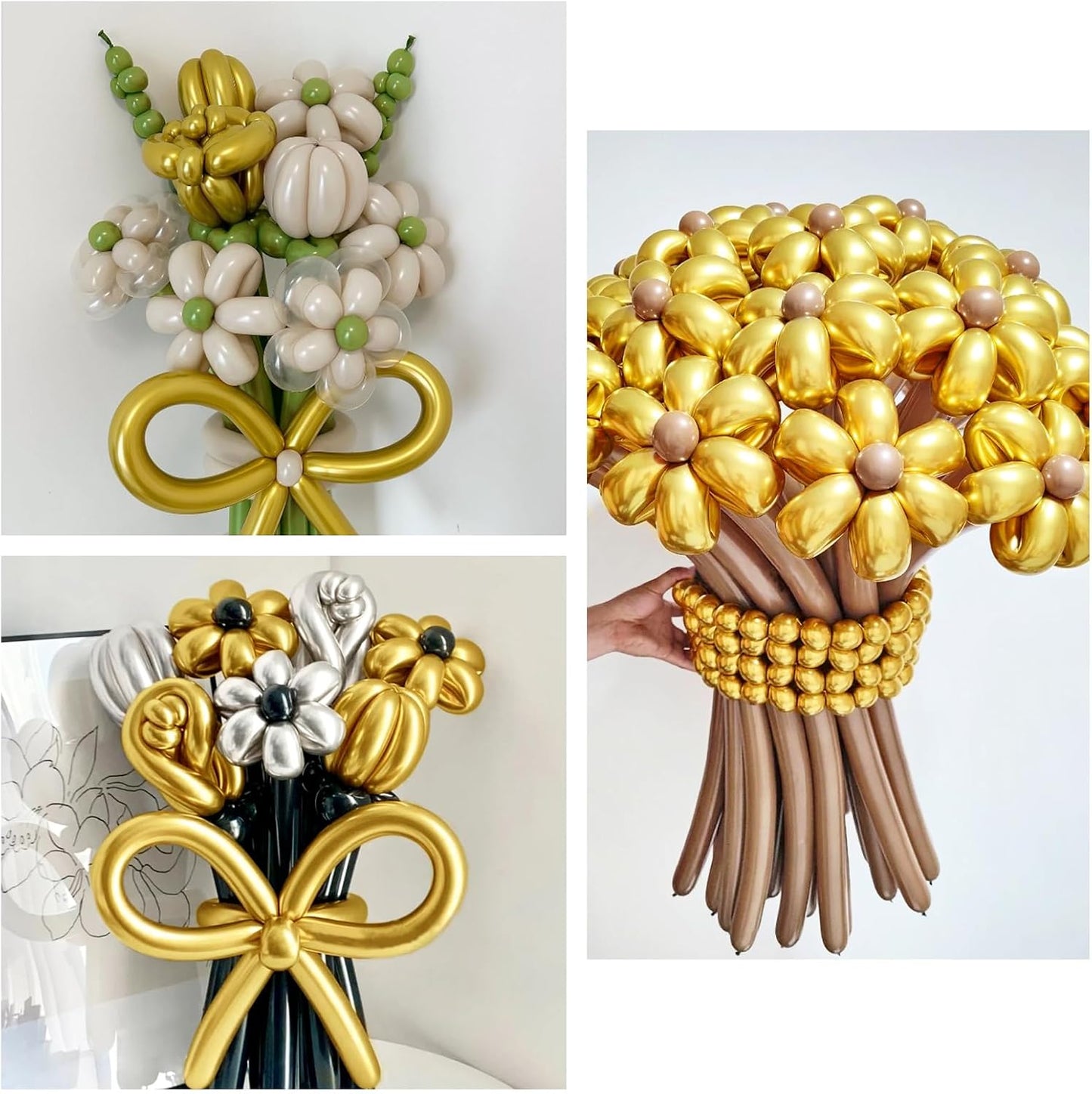 100Pcs 260 Balloons Metallic Gold Long Balloons for balloon animals, Gold Skinny Latex Twisting Balloon for Animals Modeling Christmas Birthday Wedding Party Decorations. (Gold)