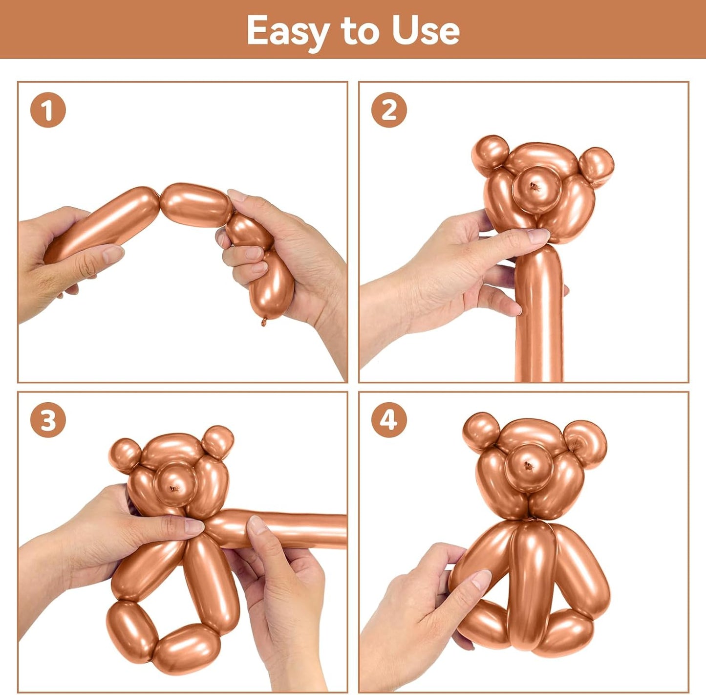 Metallic Champagne Gold Long Balloons Premium 260 Twisting Animals Magic Balloons for Birthday Kids Wedding Party Supply 100pcs