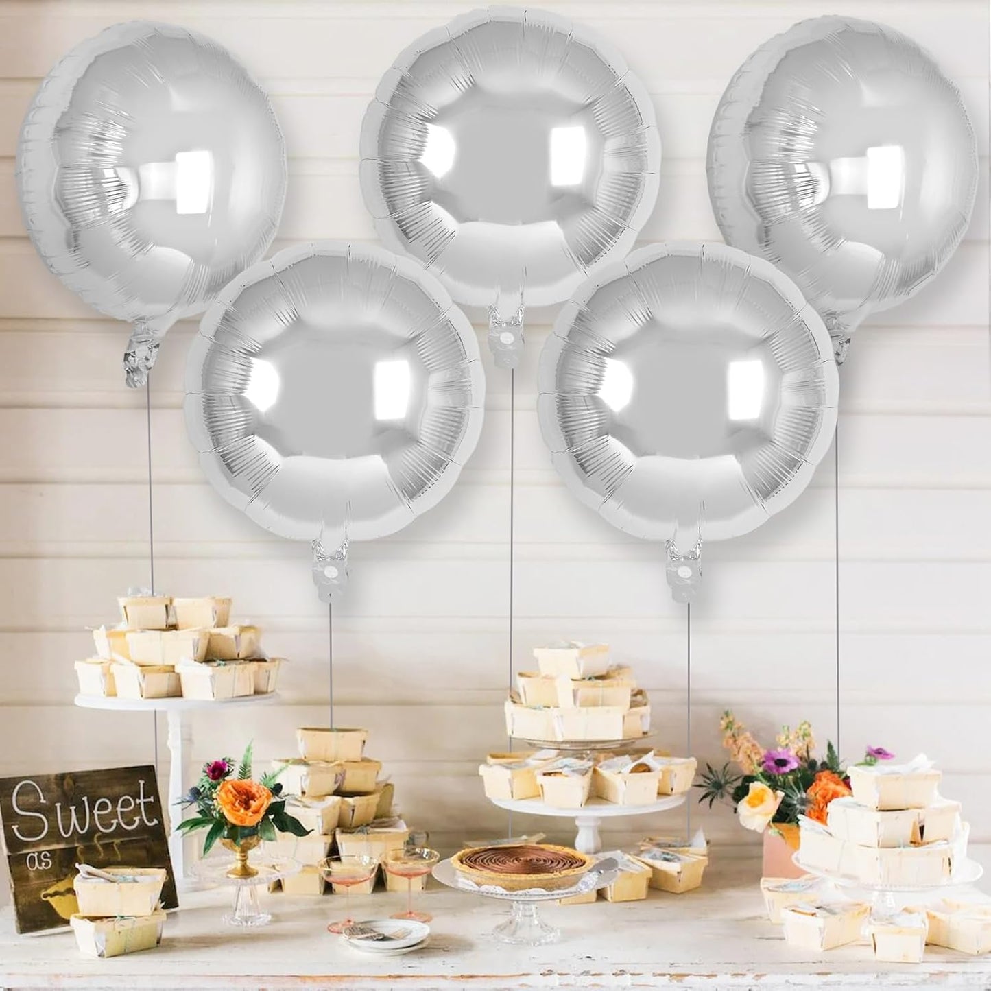 20 Pcs Silver Round Shaped Balloons,18 Inch Round Foil Balloon,Giant Round Mylar Balloon Helium Balloons for Birthday Party Baby Shower Wedding Decorations (Silver)