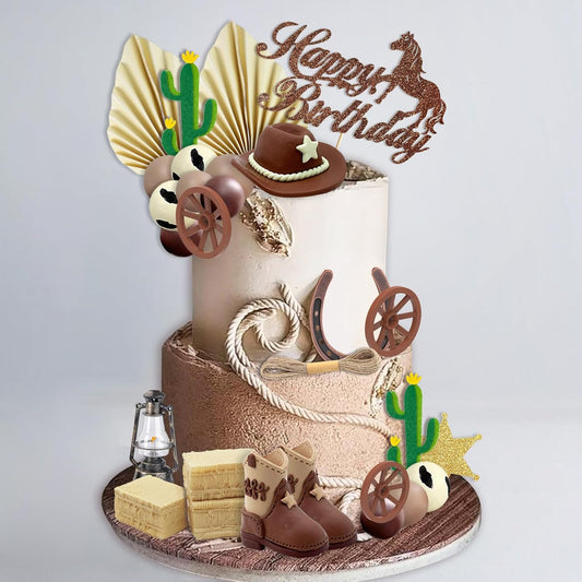 44pcs Cowboy Cake Topper Western Hat and Boot Cupcake Toppers with Balls Cactus and Horseshoe Decorations for Cowboy Theme Birthday Party Baby Shower Supplies