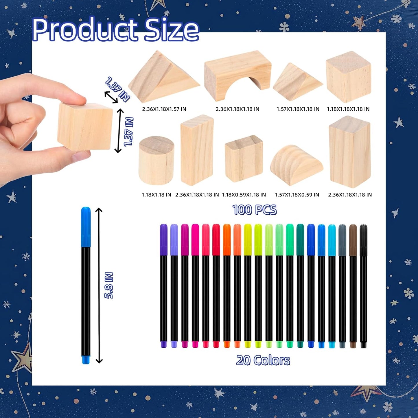 141 Pcs Baby Shower Game Sign Set Includes Decorative Square Signs 100 DIY Blank Wooden Blocks 20 Paint Markers(Star)