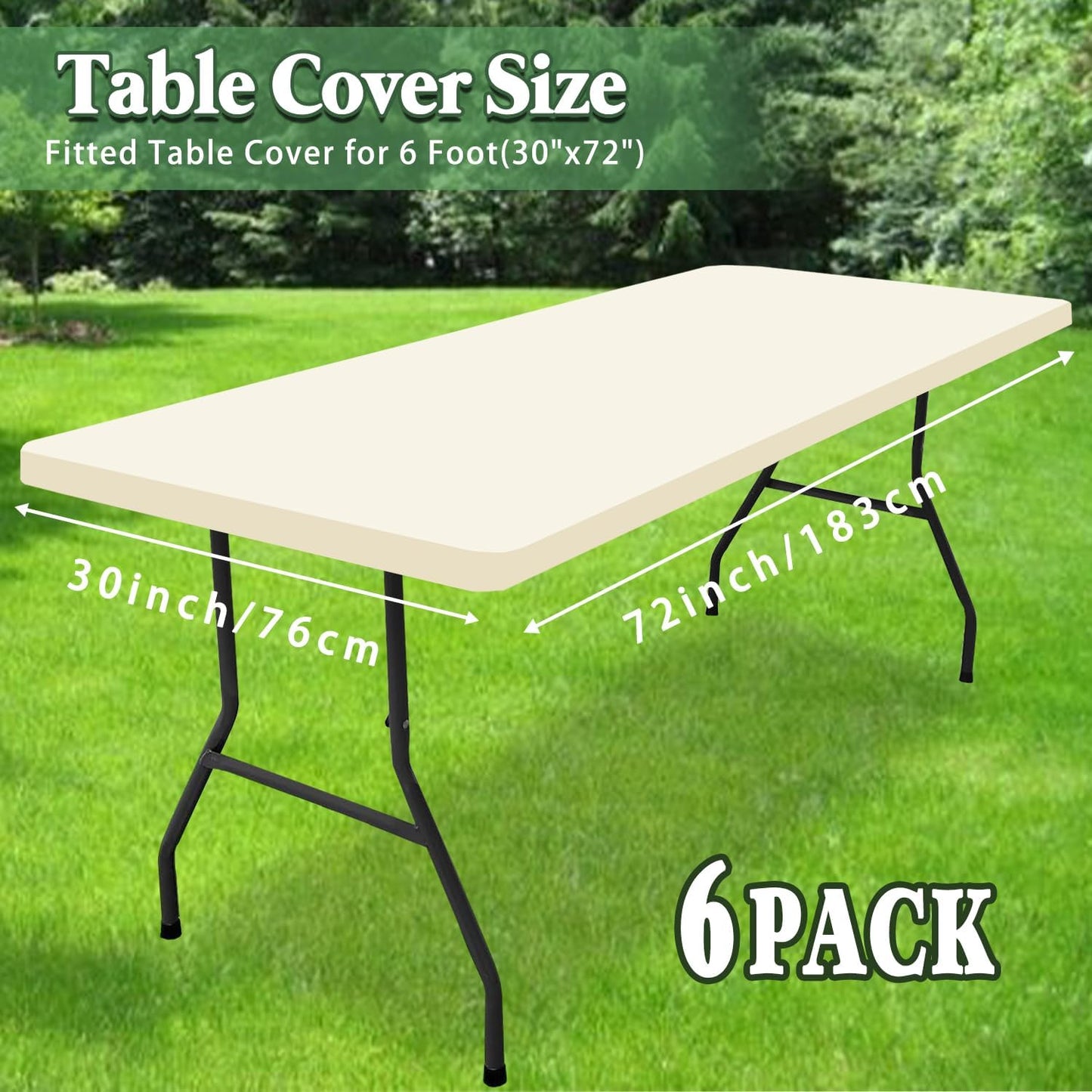 6 Pack Table Cover Fitted Picnic Elastic Tablecloth for 6 Foot Rectangle Tables Waterproof Stretch Washable Folding Indoor and Outdoor Spandex Table Cloth for Parties Banquet Camping (Beige,30" x 72")