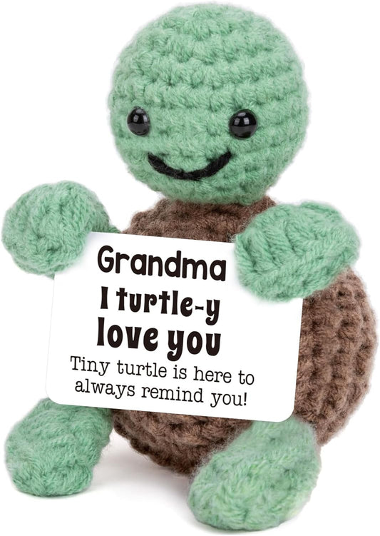 Mini Funny Turtle Grandma Gifts, Christmas Birthday Gifts for Grandma from Granddaughter Grandson Grandkids, Nana Gigi Love Small Cute Stuff Things, Handmade Emotional Positive Crochet Turtle