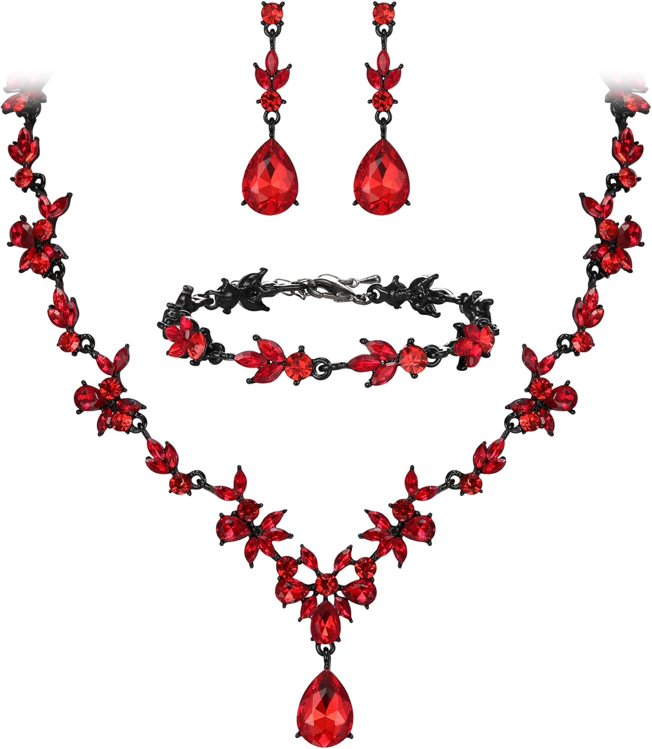 BriLove Wedding Jewelry Set for Women Bride, Y-Necklace Tennis Bracelet Dangle Earrings Crystal Teardrop Marquise Cluster for Bridal Bridesmaid