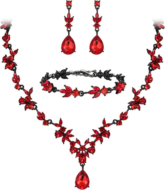 BriLove Wedding Jewelry Set for Women Bride, Y-Necklace Tennis Bracelet Dangle Earrings Crystal Teardrop Marquise Cluster for Bridal Bridesmaid