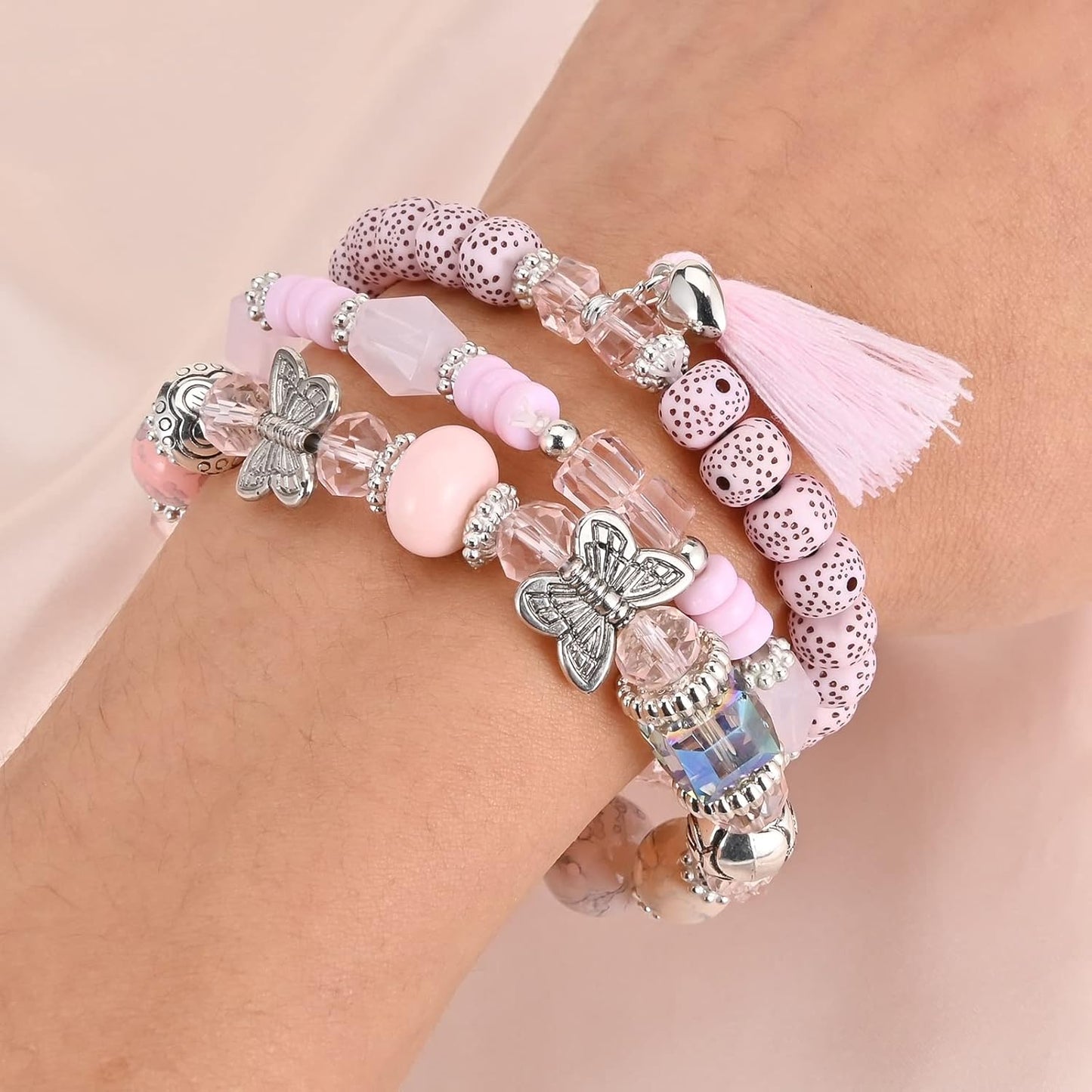 Bohemian Bracelet Sets for Women - 6 Sets Stackable Stretch Bracelets Multi-color Boho Jewelry for Women Hippie Bracelets Dainty Jewelry