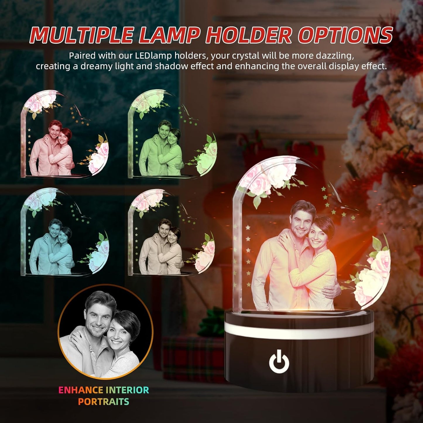 Artmosphere 3D Crystal Photo, Personalized Gifts for Women, Wife, Men, Mom, Father, Her, Him, Dad, Grandpa, Great Customized Gift With Your Own Photo, Custom Glass 3D Laser Etched Picture Wedding - Pink Rose