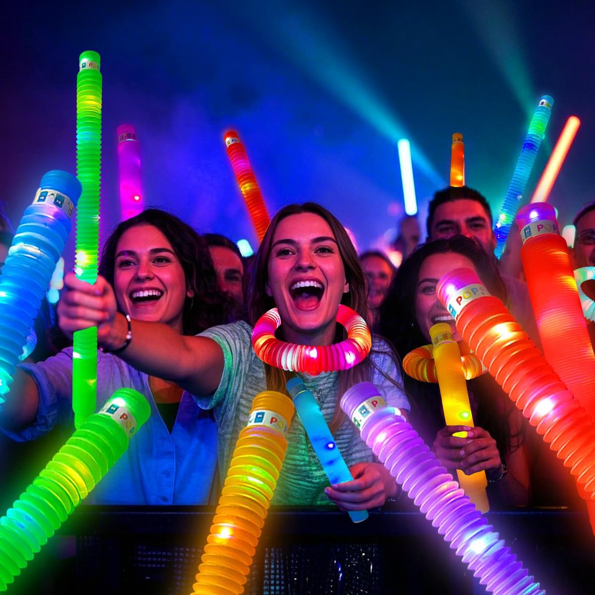 OceanWings 24PC Lights up Pop Tube Set for Kids Adults,Christmas Glow Sticks Stretchy Tube Fidget Toys for Classroom Prizes Birthday Concert Glow in The Dark Party Supplies Favor for Boys Girls