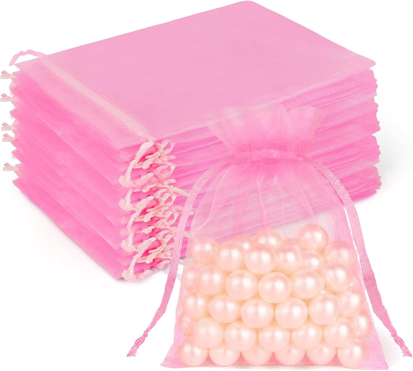 Crweety 50 Pcs Pink Organza Bags 3x4 Inch, Premium Mesh Gift Bags for Wedding Baby Shower Party Favors, Small Mesh Bags Drawtring for Candy Jewelry Gifts, Cute Sachet Bags