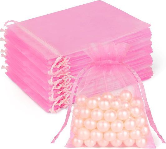 Crweety 50 Pcs Pink Organza Bags 3x4 Inch, Premium Mesh Gift Bags for Wedding Baby Shower Party Favors, Small Mesh Bags Drawtring for Candy Jewelry Gifts, Cute Sachet Bags