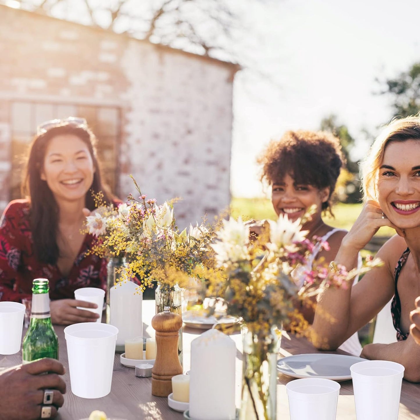 Yungyan 36 Pack 16oz Stadium Cups Reusable Plastic Cups Blank Drink Tumblers for Parties, Events, DIY Projects, 4.5 x 3.54 x 2.72 Inch (White)