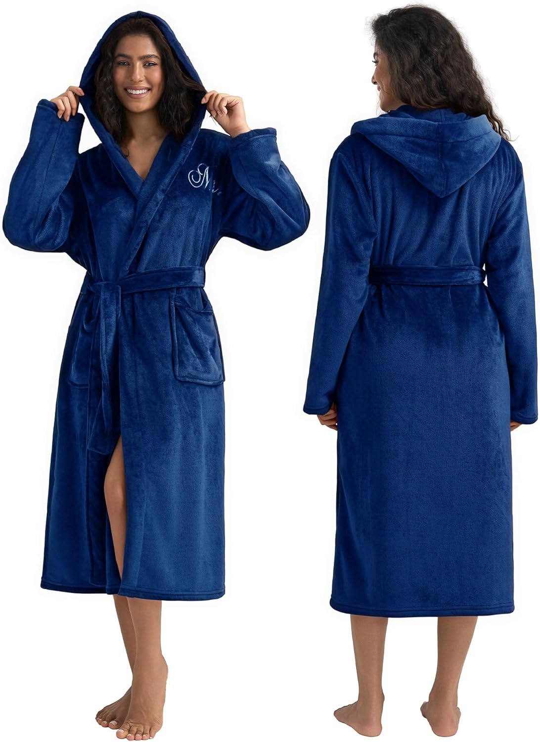 AW BRIDAL 2Pcs Mr and Mrs Robes for Couples Fleece, Matching Long Hooded Robes for Men Women, His and Hers Wedding Gifts