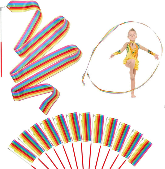 24PCS Rainbow Party Favors - Dance Ribbons for Kids Circus Carnival Rhythmic Gymnastics Birthday Party Decoration Supplies, Ribbon Baton Twirling Sticks Silks Streamers Wands for Girls