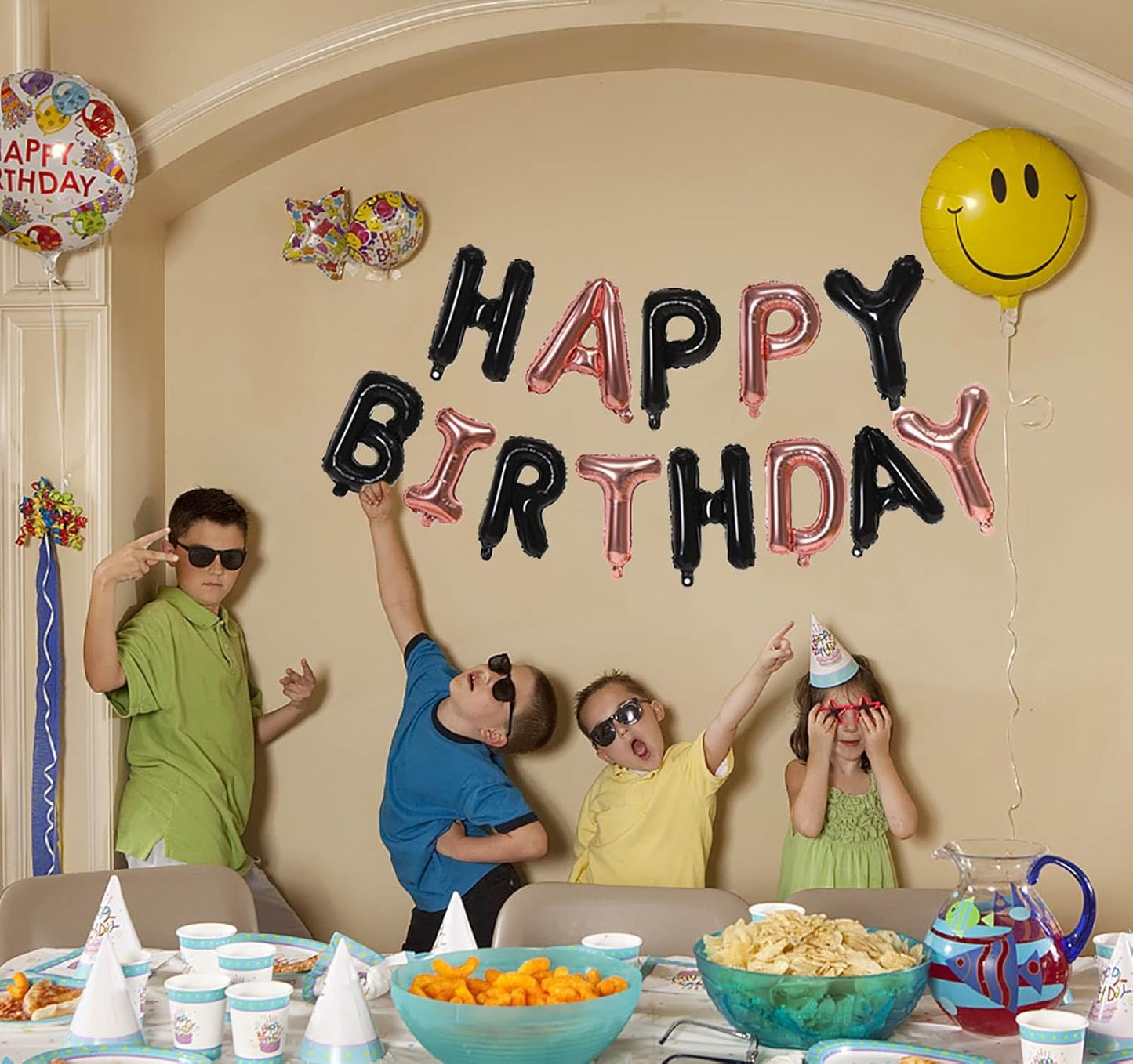 KALOR Black and Rose GoldHappy Birthday Balloons Banner, 16 Inch Mylar Foil Letters Balloon Sign for Women, Men, Boys & Girls Kids Birthday Decorations Photo Backdrop