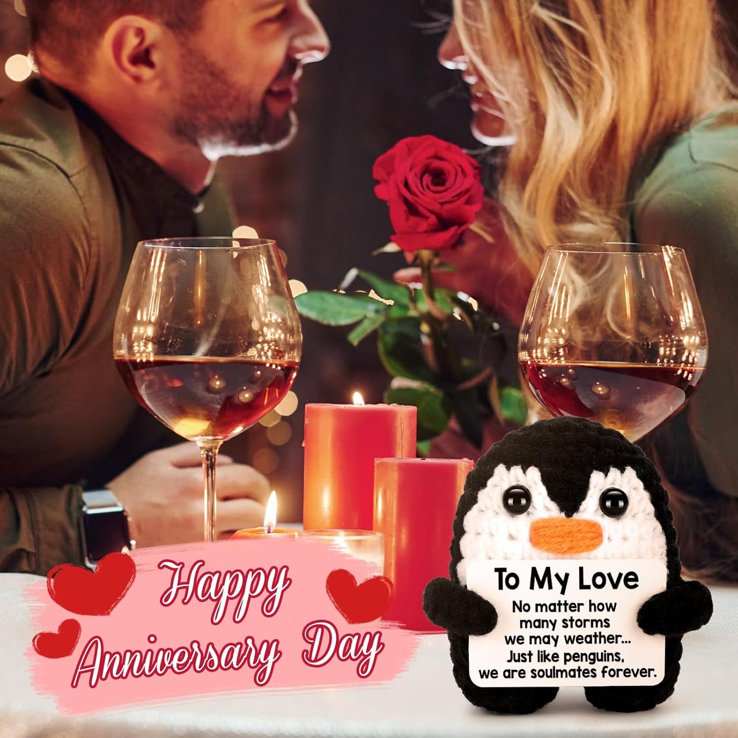 Gifts for Him Her Boyfriend Girlfriend Birthday Christmas, To My Love Handmade Crochet Penguin, Wedding Anniversary Valentines Gift for Women Men, Romantic I Love You Gift for Couples Wife Husband