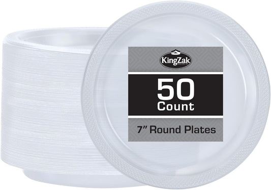 Clear Solid Color Premium Heavy Weight Plastic Appetizer Plate (7") 50 Count - Elegant & Durable for Parties & Events