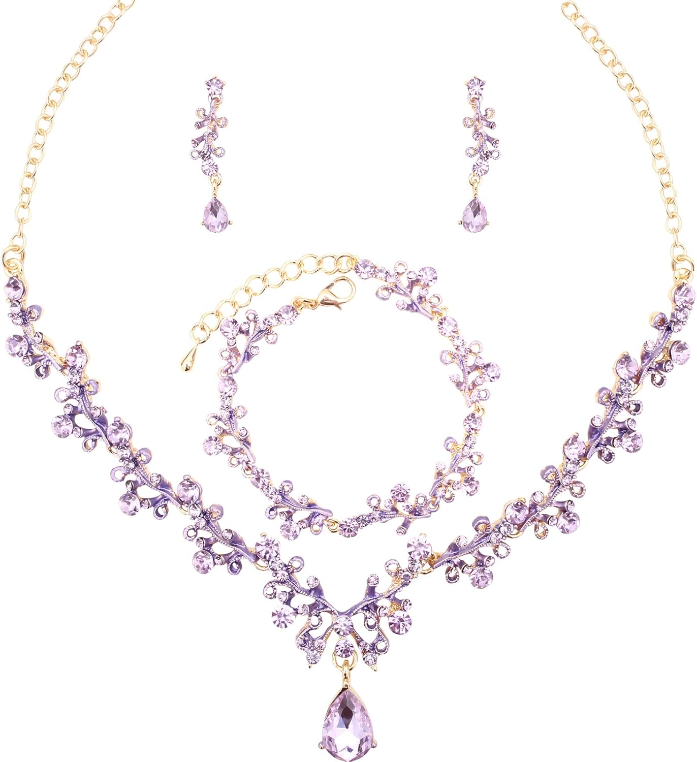 3Pcs Austrian Crystal Jewelry Set for Women, Necklace Dangle Earrings Link Bracelet Jewelry Set with Gold/Platinum/Gun Plated, Wedding Party Jewelry for Bridal Bridesmaid