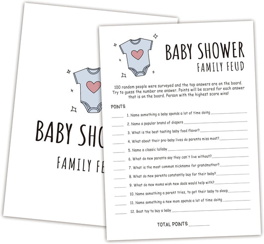 Family Feud Baby Shower Game - Pack of 30 Cards, Answer Key, Boy & Girl Themed, Decorations & Supplies
