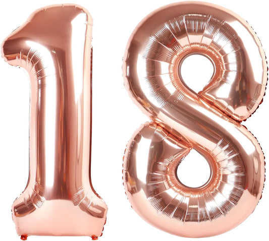Rose Gold Number 18 Balloon 40 inch, 18 Number Balloons, 18th Birthday Decorations, 18 Year Old Women Men Rose Gold Party Supplies