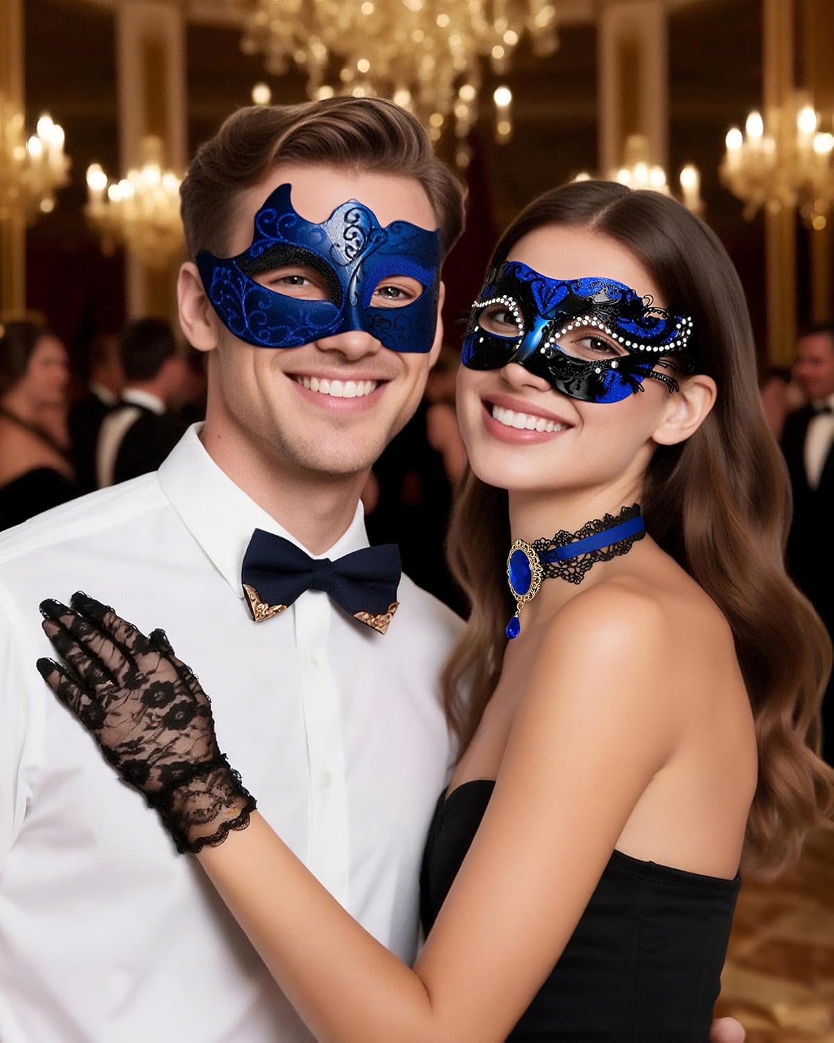 Masquerade Mask for Couples Women Men Set Halloween Mardi Gras Venetian Lace Masquerade Mask Costume Accessories