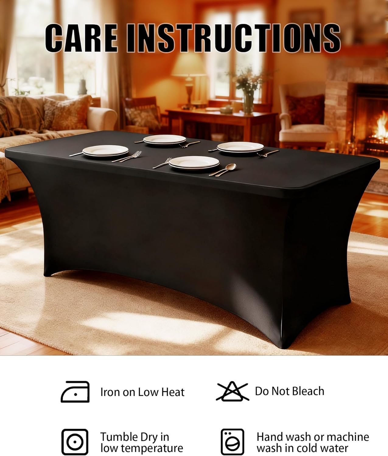 6FT Black Table Cloth - 2 Pack Fitted Stretch Rectangle Spandex Tablecloth, Washable Table Cover for Party, Picnic, Wedding, Banquet, Birthday and Festival(30" x 72")