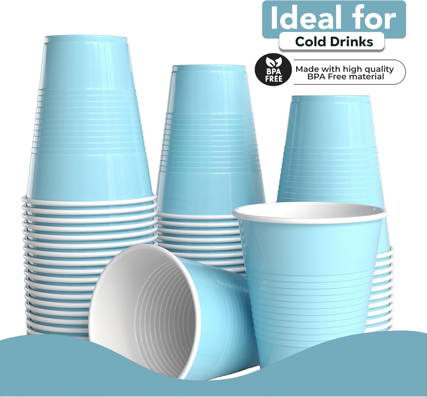 18 Oz Light Blue Plastic Cups For Party Supplies 50 Pack | Light Blue Disposable Cups Plastic | Disposable Drinkware For Parties, Events & Everyday