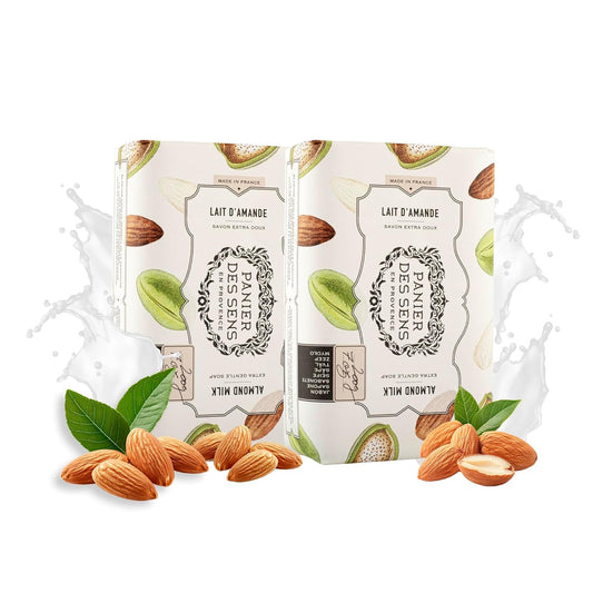 Panier des Sens - Almond Milk Bar Soap - Moisturizing Gentle Scented Soap Bar - Natural Soap with Shea Oil - 97% natural ingredients Made in France - Vegan Friendly - Body and Hands - 2x7 oz