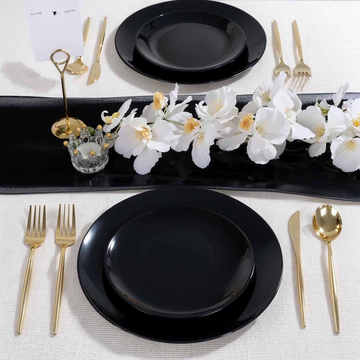 LIYH 120 Pcs Black Plastic Plates Heavyduty - Halloween Plates Disposable Plate Dishes for Party Wedding Includes 60 Dinner 10.25" & 60 Dessert Plate 7.5" for Halloween Day