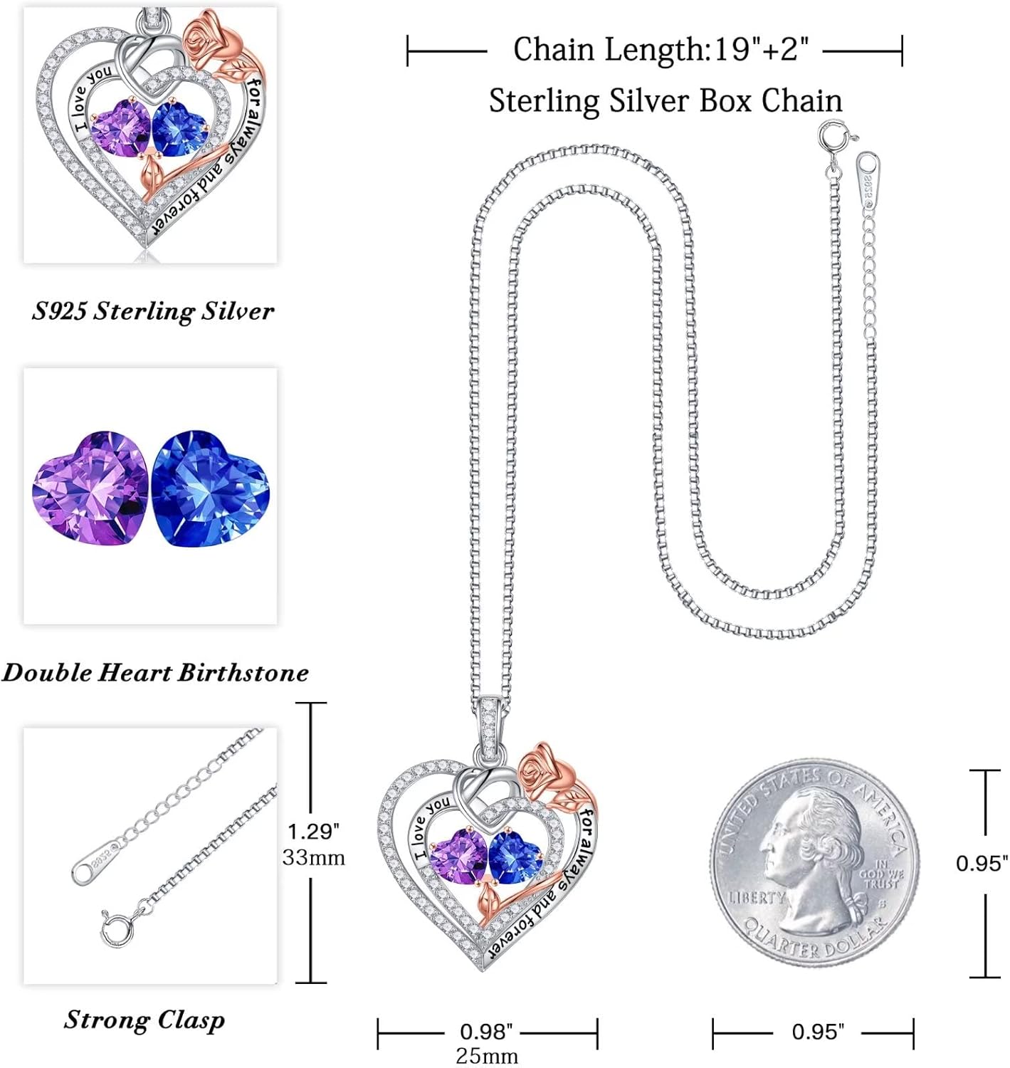 Iefil Christmas Gifts for Wife Women - 925 Sterling Silver Double Birthstone Necklace, Anniversary Birthday Gifts for Women, Jewelry Gift for Wife Girlfriend Mom Her