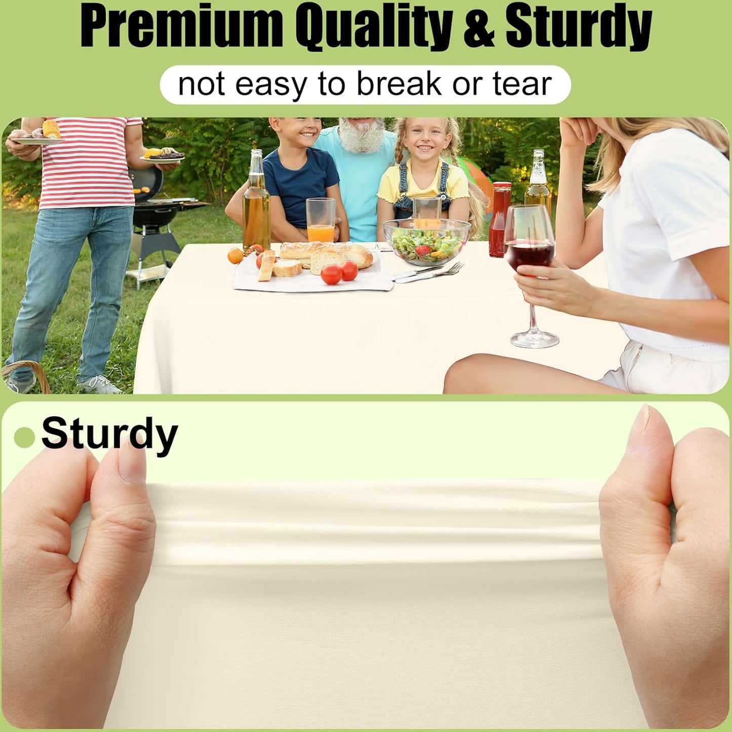 Smiry 54 Inch x 100 Feet Disposable Table Cover Roll, Beige Plastic Table Cloth in Cut-to-Size Box with Slide Cutter, Waterproof Rectangle Tablecloths for Weddings, Banquets, Outdoor