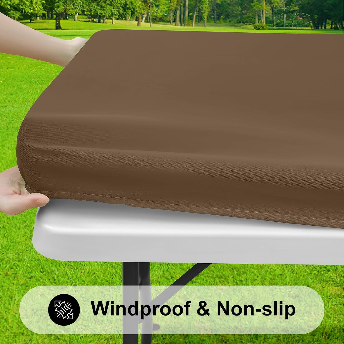 Smiry Rectangle Tablecloth, Elastic Fitted Flannel Backed Vinyl Tablecloths for 6ft Folding Tables, Waterproof Wipeable Table Covers for Indoor, Outdoor, Picnic and Camping (Brown, 30"x72")