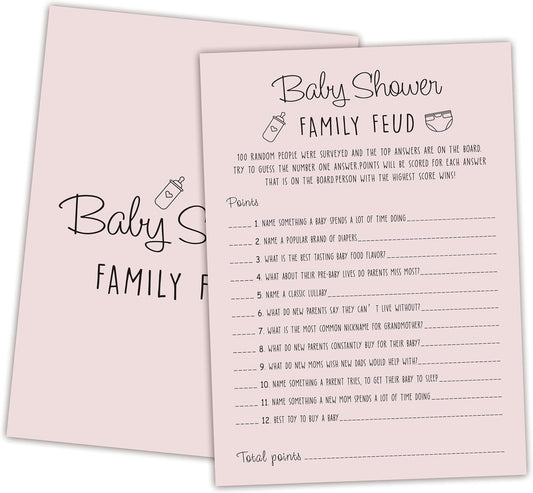 Baby Shower Family Feud Game - Pack of 30 Game Cards 1 Answer Key, Baby Shower Game for Boy & Girl, Gender Neutral Baby Shower Decorations, Baby Feud Game Supplies-01A-Indipink